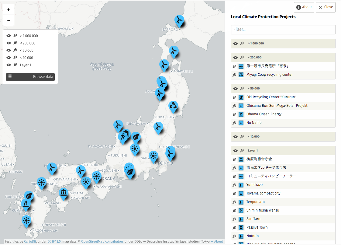 Datenbank über lokale Klimaschutzprojekte in Japan.