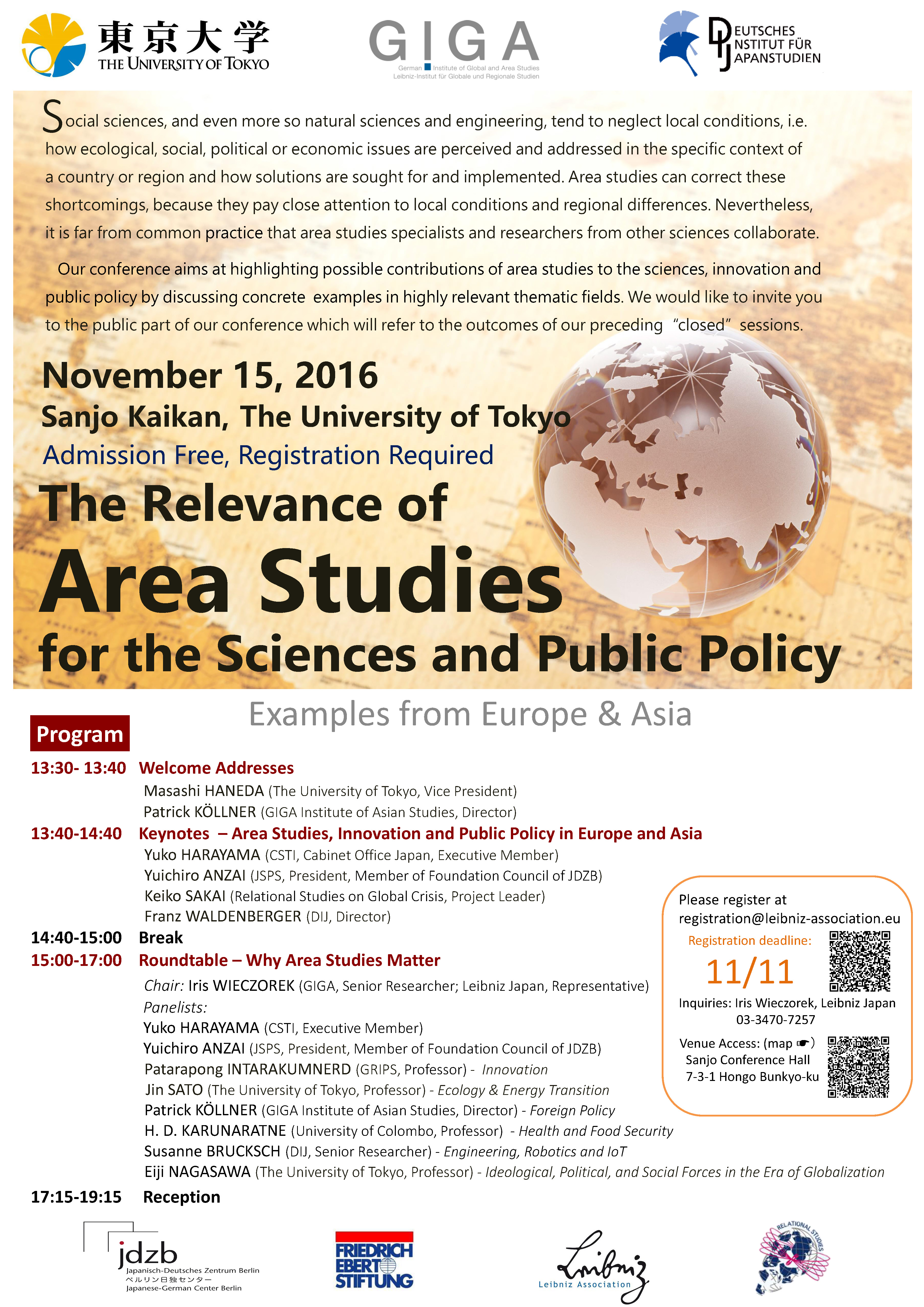 The Relevance of Area Studies for the Sciences and Public Policy: Examples from Europe & Asia
